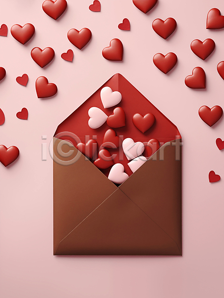 러블리 사랑 사람없음 3D JPG 디지털합성 입체 편집이미지 가득함 달콤함 발렌타인데이 분홍색 연애 초콜릿 편지봉투 편지지 하트