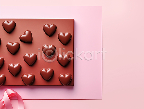 러블리 사랑 사람없음 3D JPG 디지털합성 입체 편집이미지 달콤함 리본 발렌타인데이 분홍색 색종이 연애 초콜릿 카피스페이스 하트