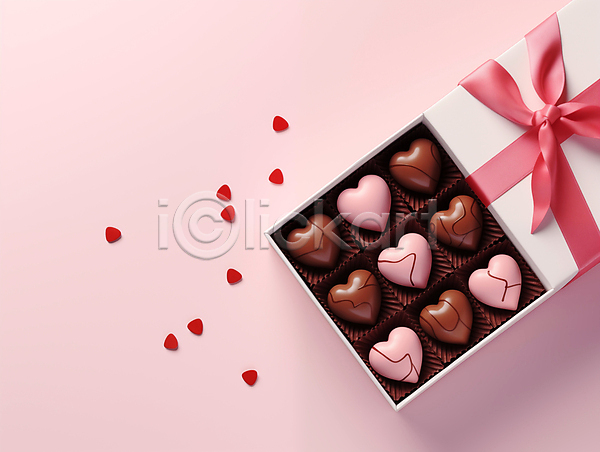 러블리 사랑 사람없음 3D JPG 디지털합성 입체 편집이미지 달콤함 리본 발렌타인데이 분홍색 선물상자 선물포장 연애 장식 초콜릿 카피스페이스 하트