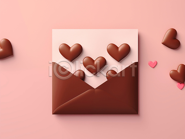 러블리 사랑 사람없음 3D JPG 디지털합성 입체 편집이미지 달콤함 발렌타인데이 배열 봉투 분홍색 연애 초콜릿 편지봉투 편지지 하트