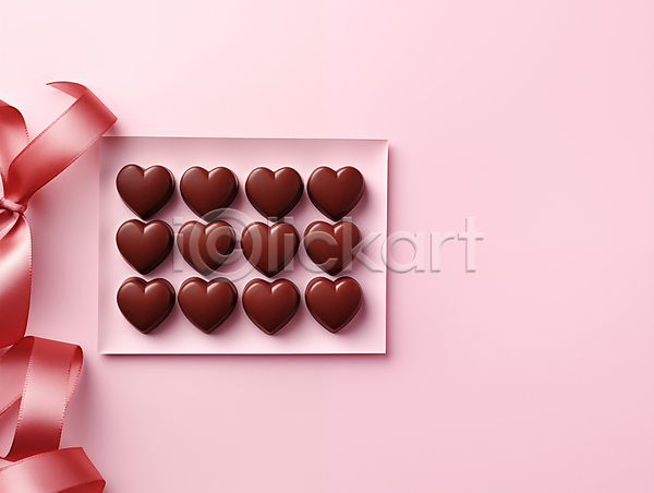 러블리 사랑 사람없음 3D JPG 디지털합성 입체 편집이미지 달콤함 리본 발렌타인데이 분홍색 색종이 연애 일렬 종이 초콜릿 카피스페이스 하트
