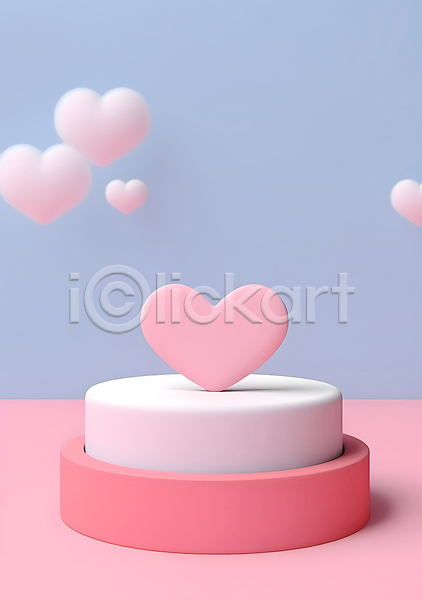 로맨틱 사랑 사람없음 3D JPG 디지털합성 입체 편집이미지 단상 발렌타인데이 분홍색 포디움 하트 화이트데이