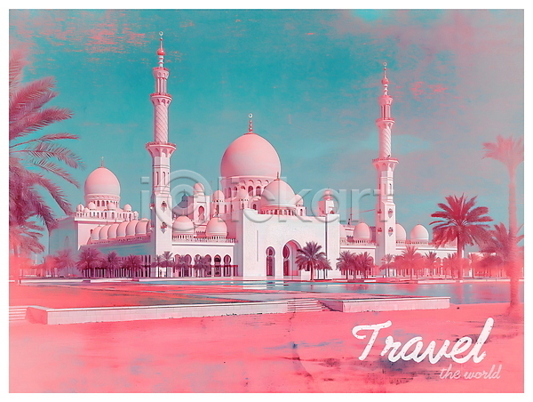빈티지 사람없음 PSD 디지털합성 편집이미지 분홍색 아부다비 여행 키치 팝아트 편집소스 포스터