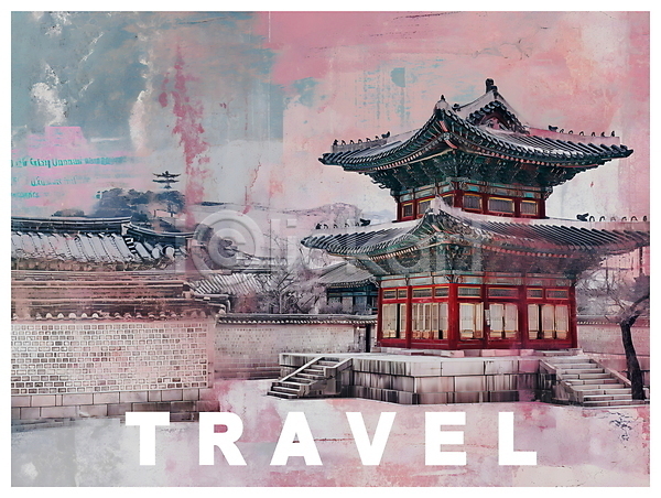 빈티지 사람없음 PSD 디지털합성 편집이미지 건물 궁전 분홍색 서울 여행 전통 키치 팝아트 편집소스 포스터