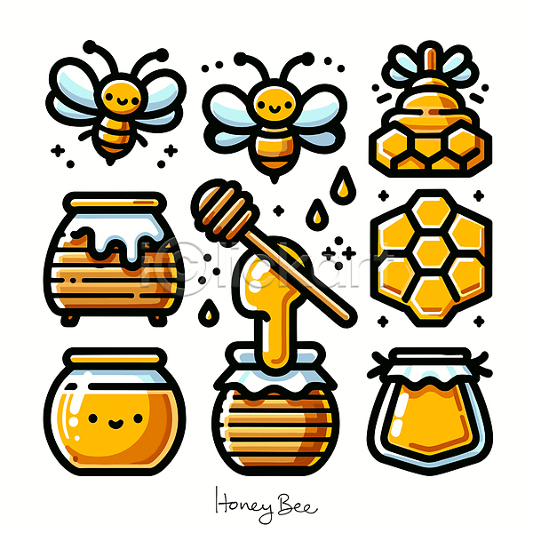 달콤 사람없음 AI(파일형식) 아이콘 꽃 꿀 꿀단지 꿀벌 노란색 벌집 양봉 양봉장 허니디퍼