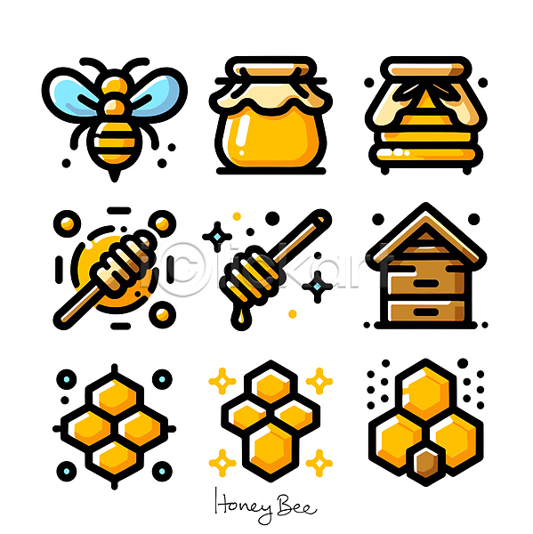 달콤 사람없음 AI(파일형식) 아이콘 꽃 꿀 꿀단지 꿀벌 노란색 벌집 양봉 양봉장 허니디퍼