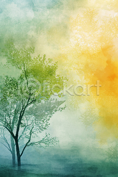 분위기 사람없음 JPG 편집이미지 나무 노란색 백그라운드 수채화(물감) 자연 질감 초록색 풍경(경치)