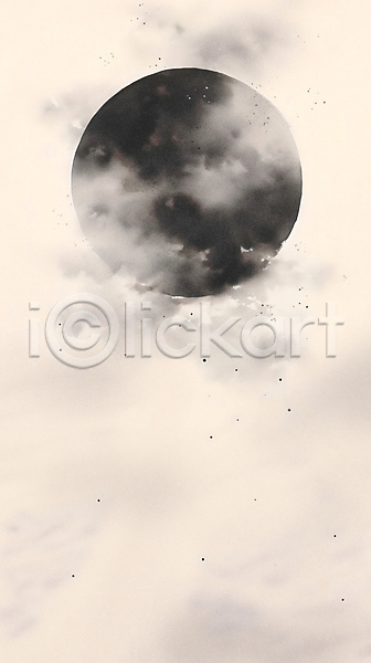 사람없음 JPG 일러스트 흑백 검은색 구름(자연) 백그라운드 보름달 수묵화 정월대보름 풍경(경치) 하늘