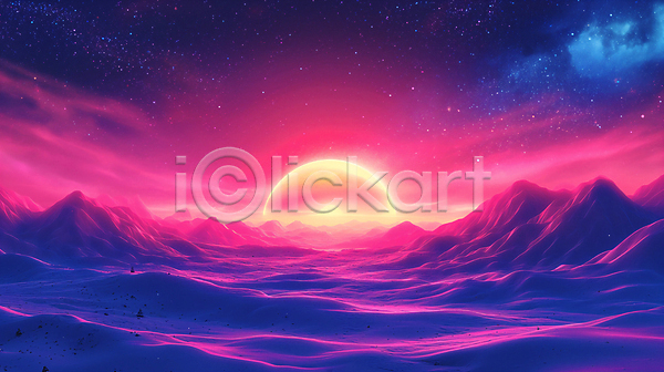 분위기 사람없음 JPG 디지털합성 편집이미지 구름(자연) 몽환 백그라운드 별 빛 빨간색 산 일몰 태양 판타지 편집소스 하늘 행성