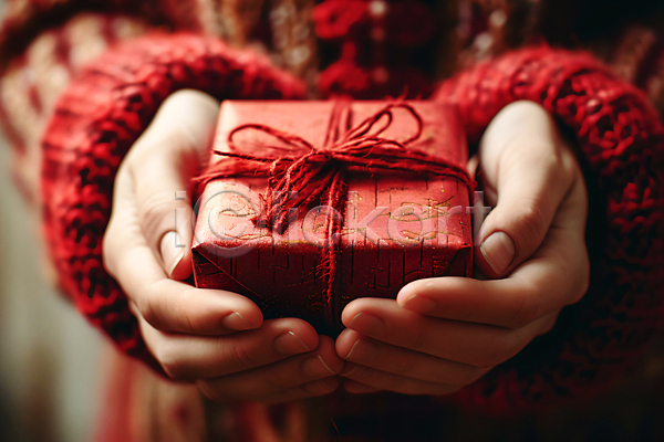 신체부위 JPG 편집이미지 들기 리본 빨간색 선물 선물상자 손 스웨터 오브젝트