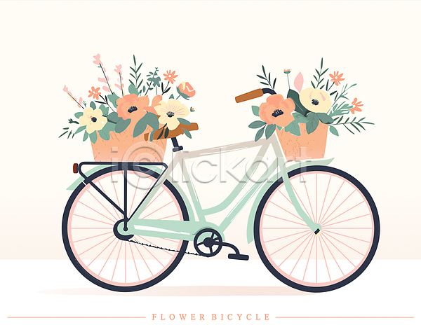 감성 사람없음 AI(파일형식) 일러스트 꽃 꽃바구니 봄 자전거 주황색