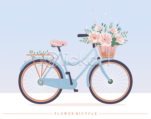 감성 사람없음 AI(파일형식) 일러스트 꽃 꽃바구니 봄 자전거 파란색