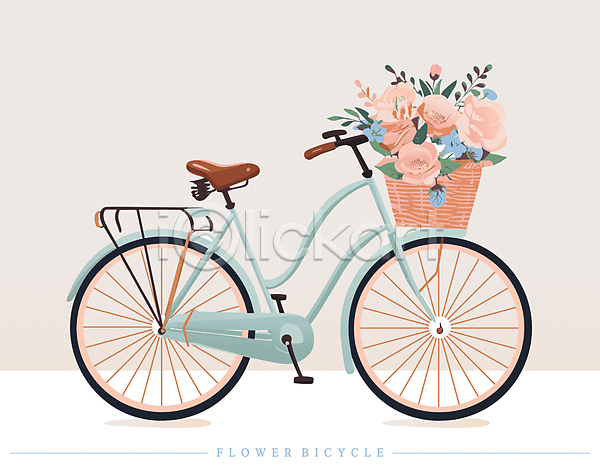 감성 사람없음 AI(파일형식) 일러스트 꽃 꽃바구니 봄 분홍색 자전거