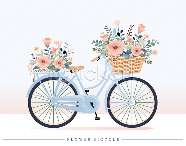 감성 사람없음 AI(파일형식) 일러스트 꽃 꽃바구니 봄 자전거 파란색