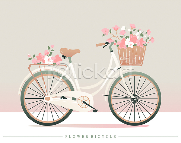 감성 사람없음 AI(파일형식) 일러스트 꽃 꽃바구니 봄 자전거 초록색