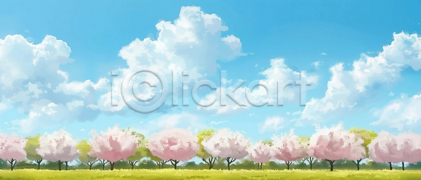 사람없음 JPG 일러스트 구름(자연) 나무 맑음 백그라운드 벚꽃 벚나무 봄 봄풍경 자연 풍경(경치) 하늘