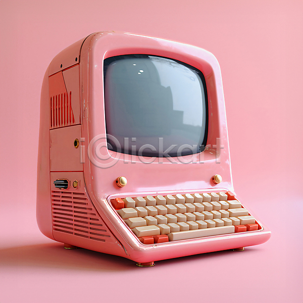 빈티지 사람없음 3D JPG 편집이미지 모니터 복고 분홍색 오브젝트 컴퓨터 키보드