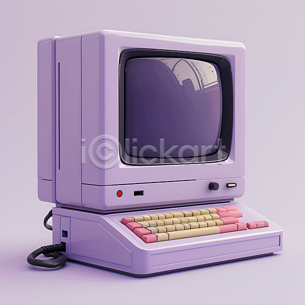 빈티지 사람없음 3D JPG 편집이미지 모니터 보라색 복고 오브젝트 컴퓨터 키보드