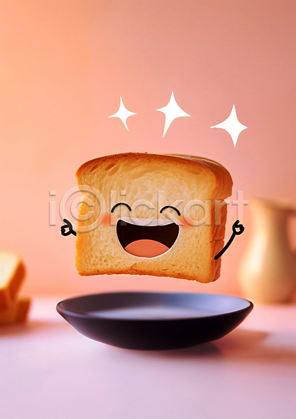 사람없음 JPG 편집이미지 그릇 반짝임 브런치 식빵 웃음 음식 캐릭터 토스트 표정