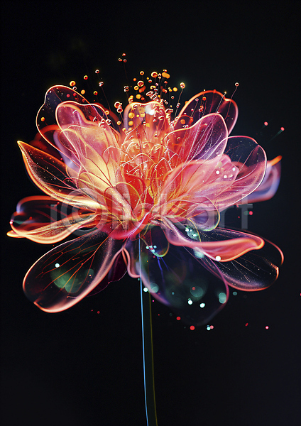 신비 사람없음 JPG 디지털합성 편집이미지 꽃 몽환 반투명 빨간색 투명 홀로그램