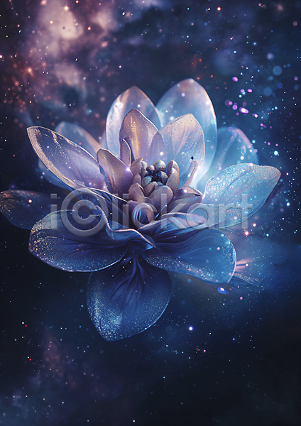 신비 사람없음 JPG 디지털합성 편집이미지 꽃 몽환 반투명 투명 파란색 홀로그램