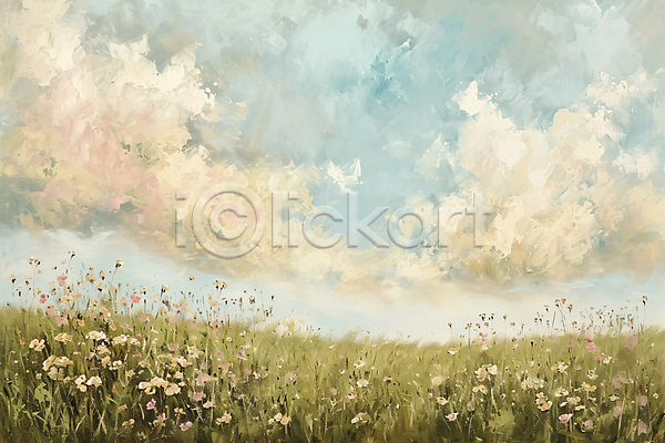 사람없음 JPG 일러스트 그림 들꽃 백그라운드 스케치 유화 자연 풍경(경치) 풍경화 하늘