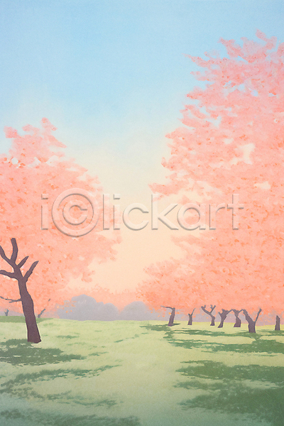 사람없음 JPG 일러스트 공원 벚꽃 봄 봄풍경 분홍색 자연 풍경(경치) 하늘