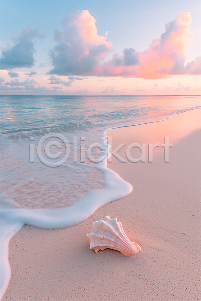 분위기 사람없음 JPG 편집이미지 구름(자연) 분홍색 조개 풍경(경치) 하늘 해변 휴양지