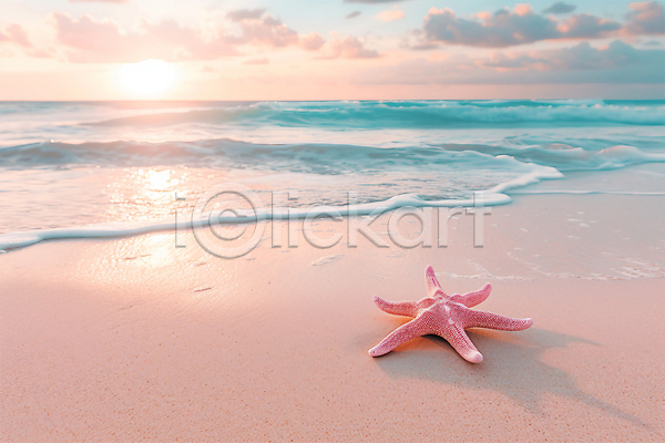 분위기 사람없음 JPG 편집이미지 포토 구름(자연) 분홍색 불가사리 태양 풍경(경치) 하늘 해변 휴양지