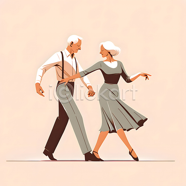 남자 노년 노인만 두명 여자 JPG 일러스트 실버(노인) 실버라이프 전신 춤 취미 할머니 할아버지