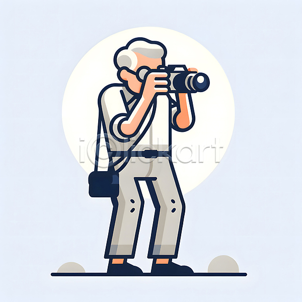 남자 노년 노인남자한명만 한명 JPG 일러스트 들기 사진사 실버(노인) 실버라이프 안경 전신 촬영 취미 카메라 할아버지