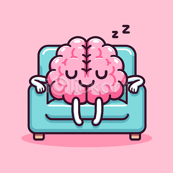 졸음 편안함 휴식 사람없음 AI(파일형식) 일러스트 뇌 도파민 디톡스 분홍색 소파 수면 잠 캐릭터