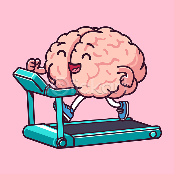 사람없음 AI(파일형식) 일러스트 건강 뇌 달리기 도파민 디톡스 분홍색 스포츠 에너지 운동 유산소운동 캐릭터 트레드밀