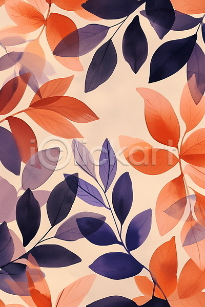 사람없음 JPG 일러스트 가을(계절) 낙엽 백그라운드 보라색 수채화(물감) 잎 자연 주황색 패턴