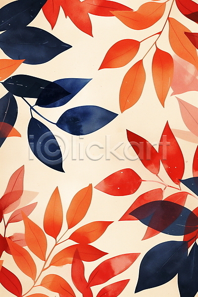 사람없음 JPG 일러스트 가을(계절) 낙엽 백그라운드 수채화(물감) 잎 자연 주황색 패턴