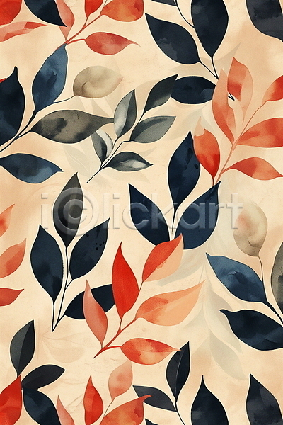 부드러움 사람없음 JPG 일러스트 낙엽 백그라운드 베이지색 수채화(물감) 잎 자연 주황색 패턴