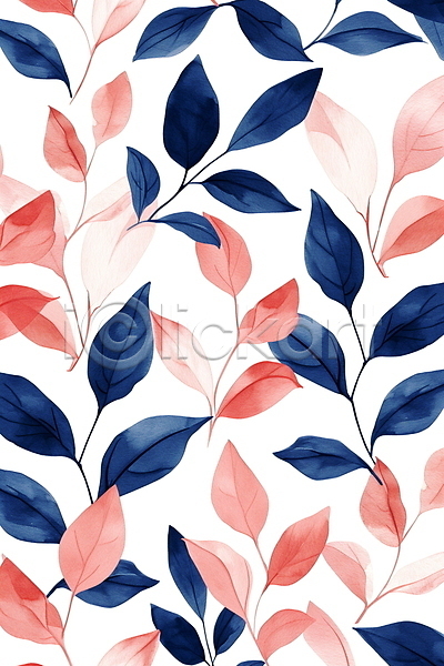 사람없음 JPG 일러스트 낙엽 백그라운드 수채화(물감) 심플 잎 자연 주황색 파란색 패턴