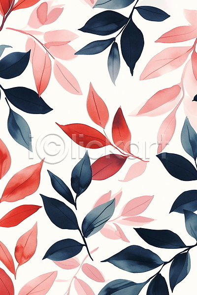 사람없음 JPG 일러스트 낙엽 백그라운드 빨간색 수채화(물감) 식물 잎 자연 주황색 파란색 패턴