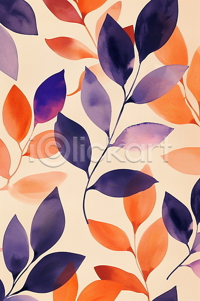 사람없음 JPG 일러스트 낙엽 백그라운드 베이지색 수채화(물감) 잎 자연 주황색 패턴