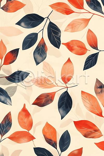 사람없음 JPG 일러스트 낙엽 백그라운드 수채화(물감) 심플 잎 자연 주황색 파란색 패턴
