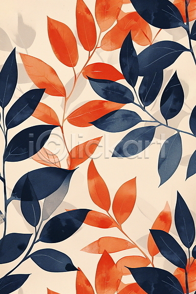 사람없음 JPG 일러스트 가을(계절) 낙엽 남색 백그라운드 수채화(물감) 잎 자연 주황색 패턴