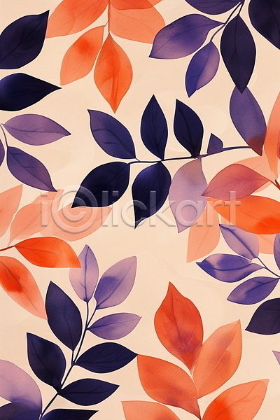 사람없음 JPG 일러스트 낙엽 남색 백그라운드 수채화(물감) 잎 자연 주황색 컬러풀 패턴