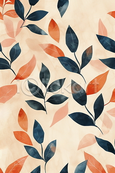 사람없음 JPG 일러스트 낙엽 남색 백그라운드 수채화(물감) 잎 자연 주황색 패턴
