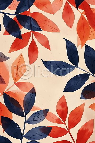 사람없음 JPG 일러스트 낙엽 남색 백그라운드 수채화(물감) 잎 자연 주황색 패턴