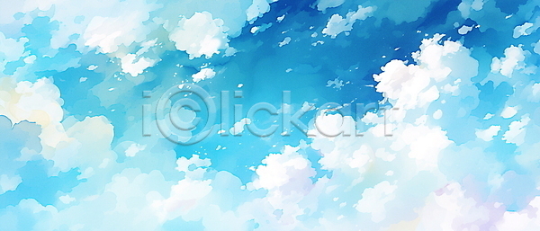 사람없음 JPG 일러스트 구름(자연) 맑음 백그라운드 수채화(물감) 자연 저녁 차분 파란색 하늘