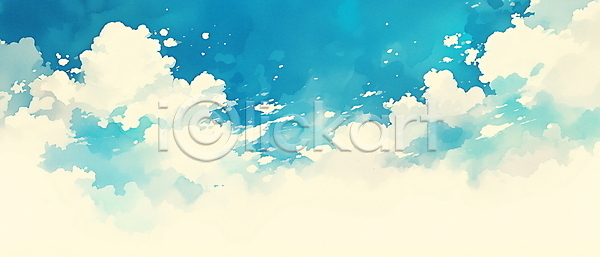부드러움 사람없음 JPG 일러스트 구름(자연) 맑음 백그라운드 수채화(물감) 자연 파란색 하늘 하늘색