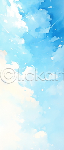 사람없음 JPG 일러스트 구름(자연) 맑음 백그라운드 세로 수채화(물감) 자연 파란색 하늘