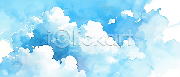사람없음 JPG 일러스트 구름(자연) 맑음 백그라운드 수채화(물감) 자연 파란색 풍경(경치) 하늘