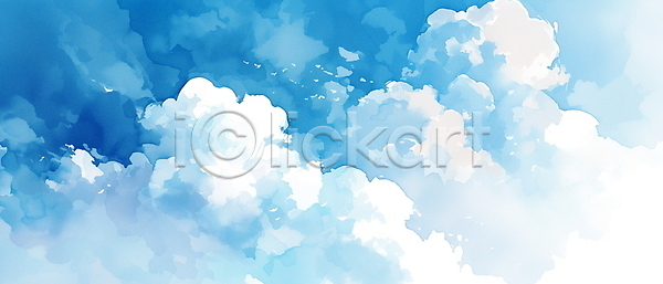 사람없음 JPG 일러스트 구름(자연) 맑음 백그라운드 수채화(물감) 자연 파란색 하늘