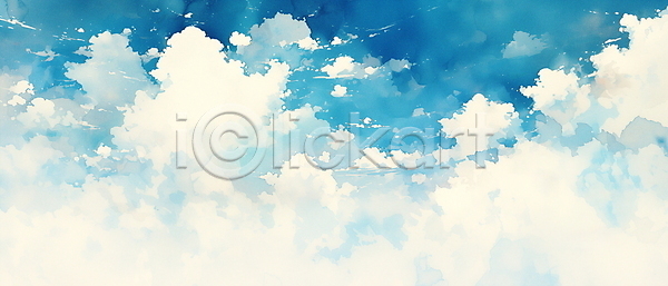 편안함 사람없음 JPG 일러스트 구름(자연) 맑음 백그라운드 수채화(물감) 자연 파란색 하늘